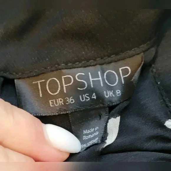 Topshop Black & White Polka Dot Mock Neck Sheer Long Sleeve 6 - Picture 10 of 10
